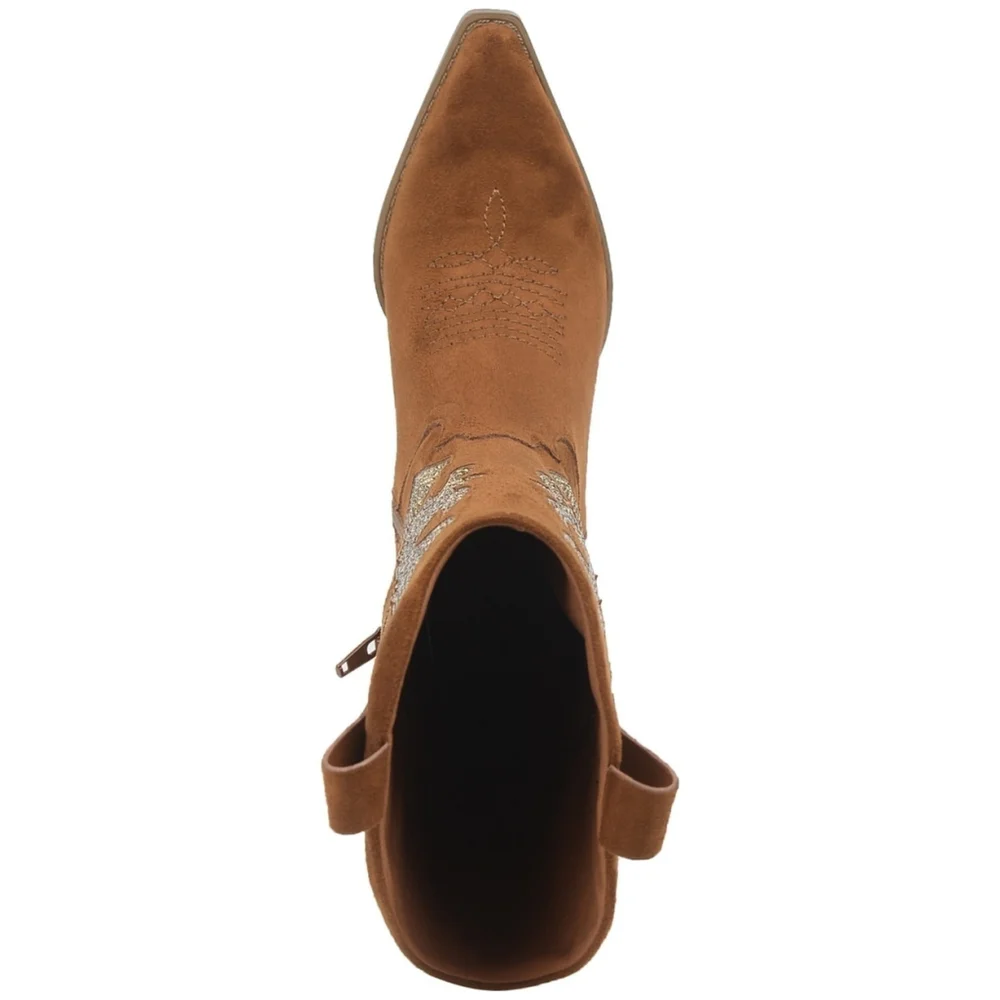 Wild Pair Women's Size 6.5 Brown Suede Cowboy Boots w/ Gold Crystals NIB - Picture 4 of 13